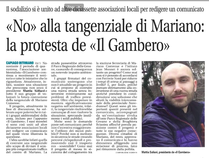 Articolo de Il giornale di Cantù del 04.04.2020