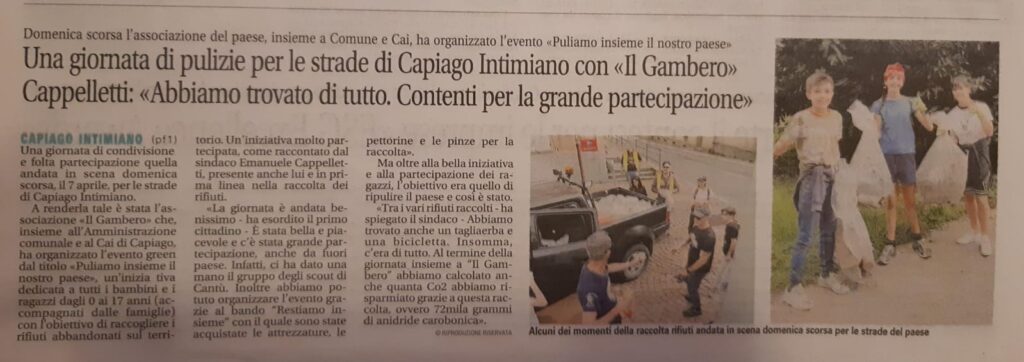 Una giornata di pulizie per le strade di Capiago Intimiano